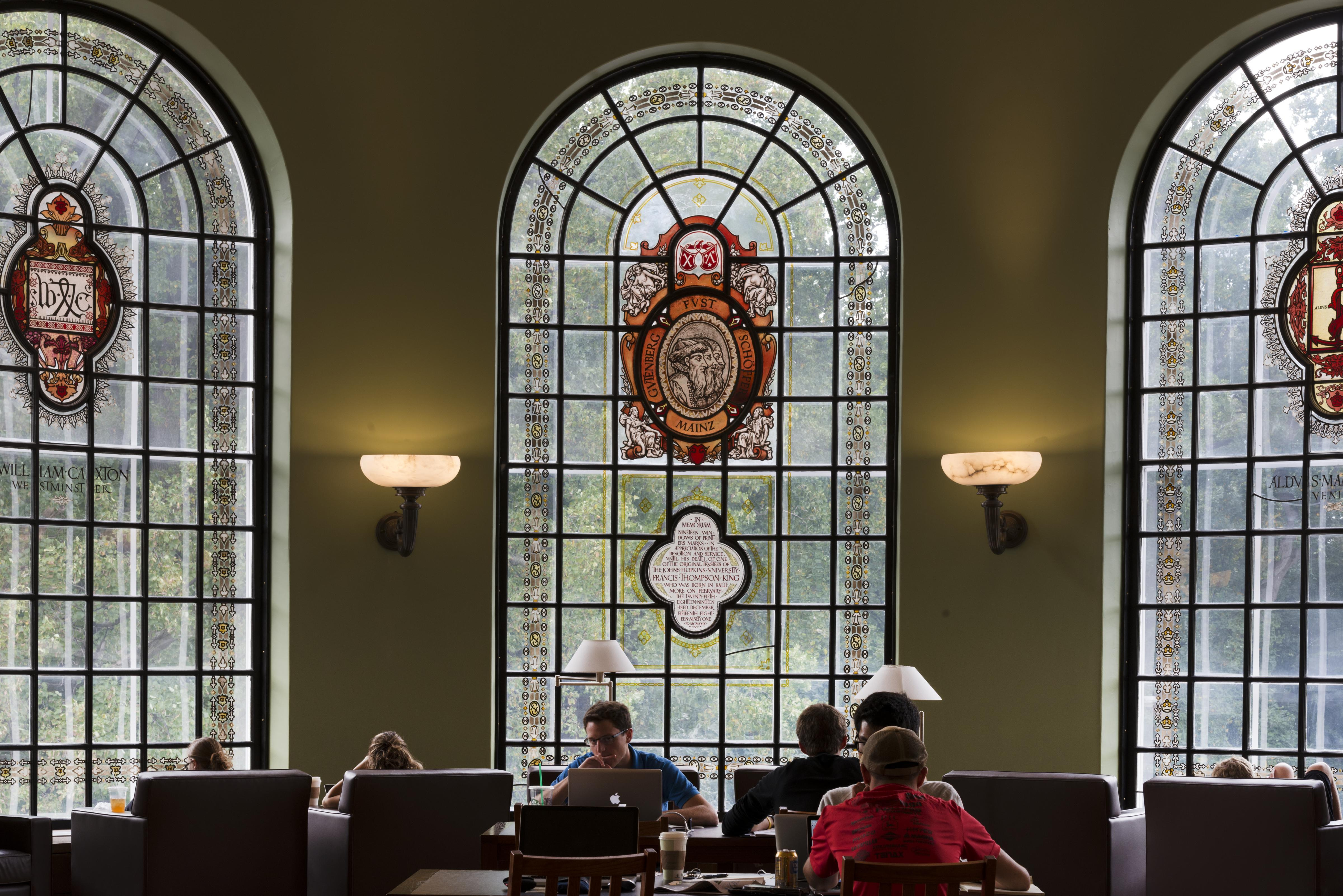 Students at long tables in the Hutzler Undergraduate Reading Room